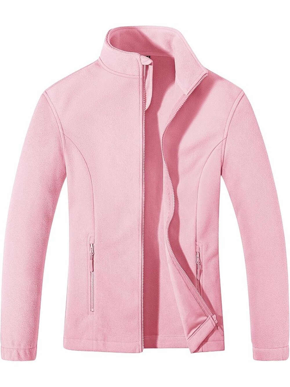 Women Pink Soft Warm Polar Fleece Full-Zip Jacket Zip Up Pockets Winter Jacket
